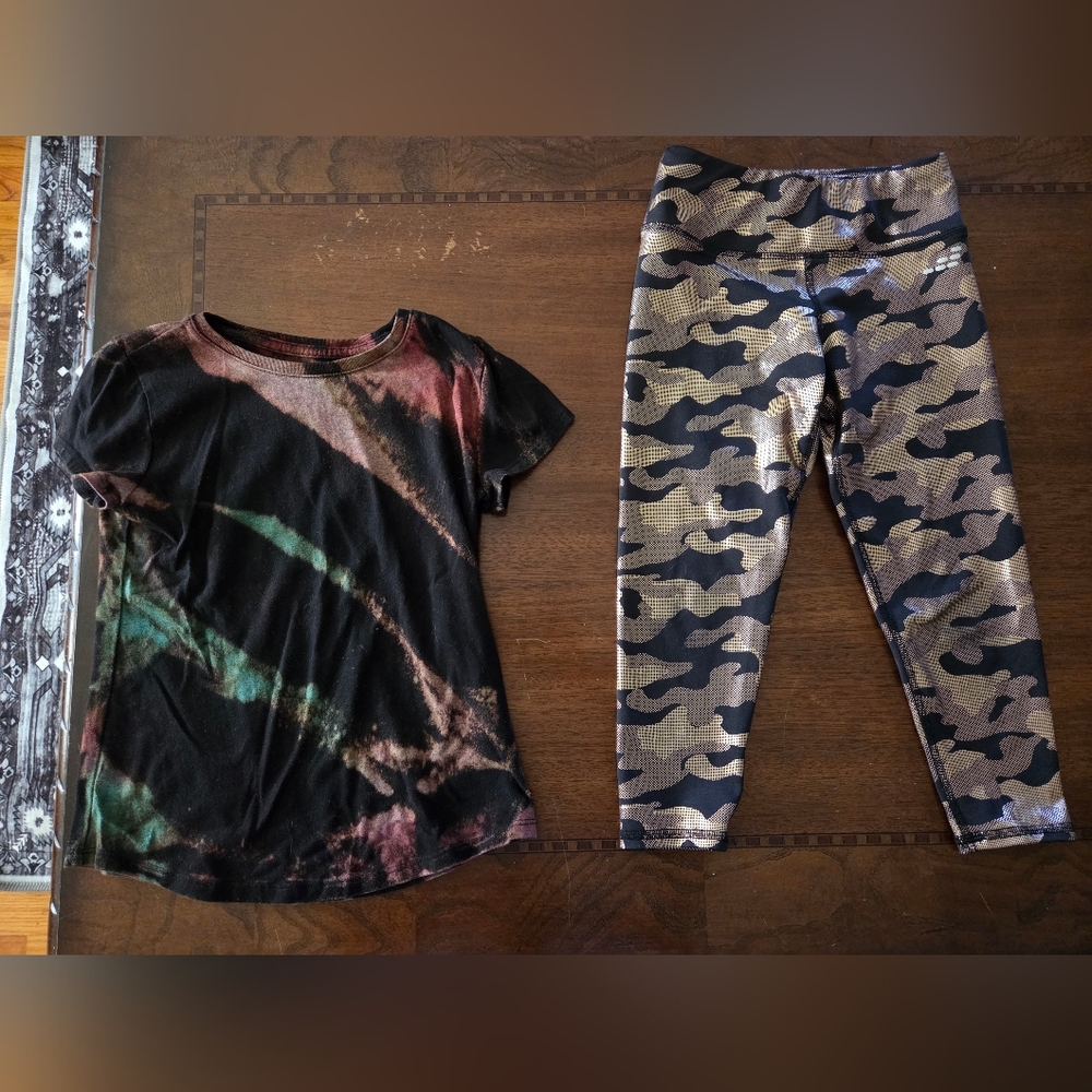 girl 7/8 metallic design capri leggings and tee